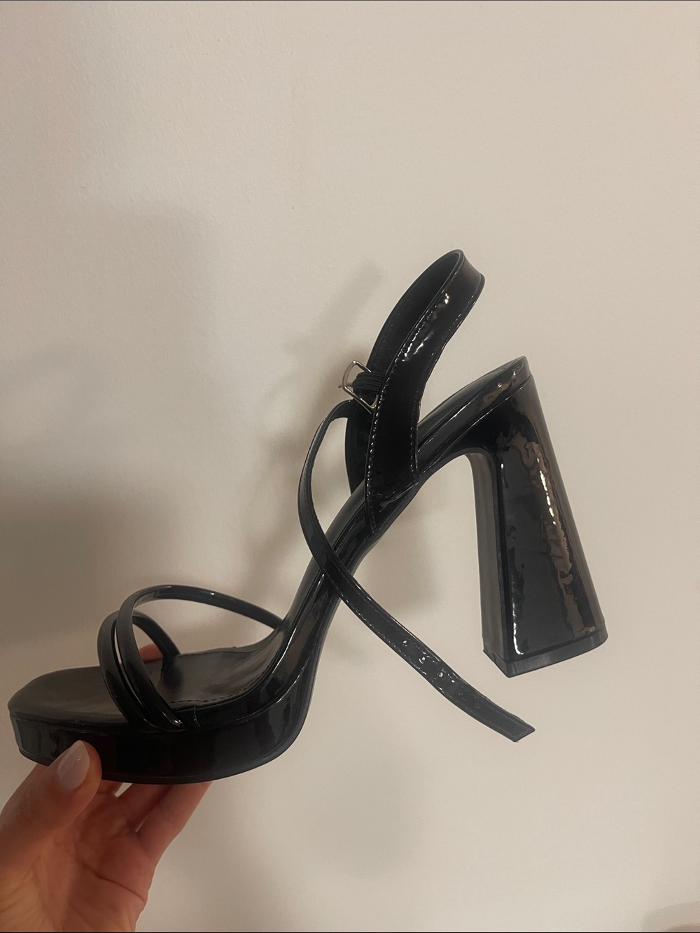 Black Patent Strappy Block Heel Sandals - Picture 3 of 10